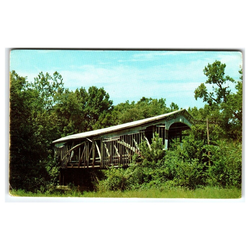 Bloomfield Indiana Richland Creek Covered Bridge Lusterchrome Postcard